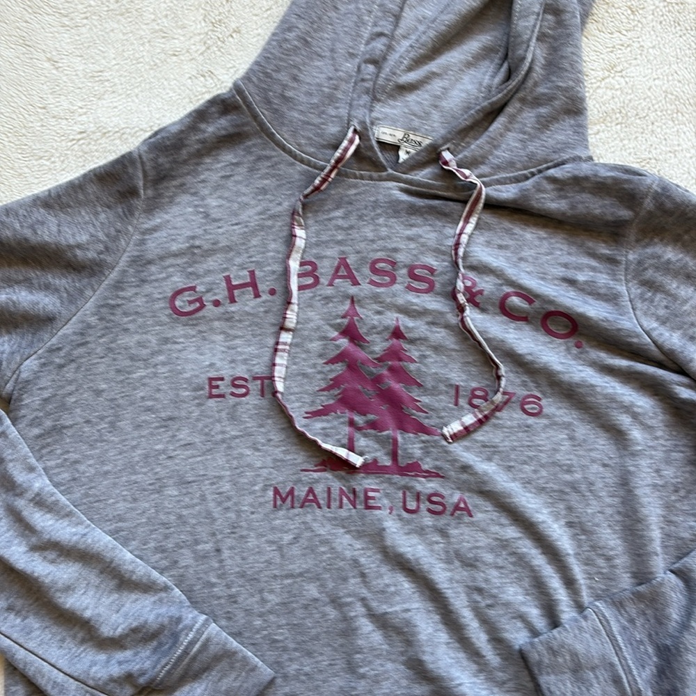 G.H. Bass & Co. Layered Look Hoodie | Plaid Hem Casual Pullover Top - Picture 3 of 7